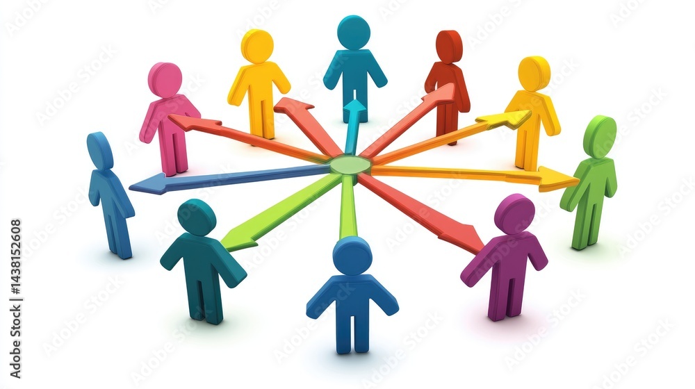 Poster strategic planning document with arrows connecting different team member roles and tasks