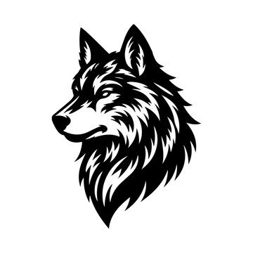 A wild black wolf head vector illustration, a canine animal art