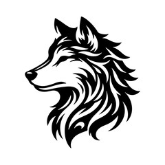 Fototapeta premium A wild black wolf head vector illustration with tribal tattoo design