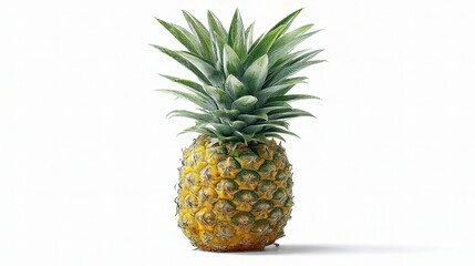 Fototapeta premium Fresh Single Pineapple with Spiky Crown and Golden Surface