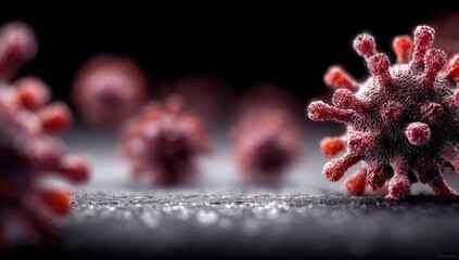 a close up of a red coronavirus on a black surface