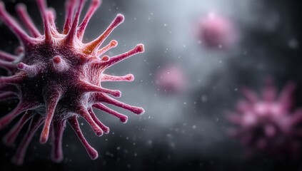 a close up of a pink coronavirus on a black background