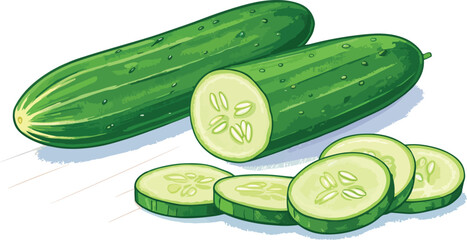 Cucumber illustration vector design, Cucumber with Cucumber Slice in white background