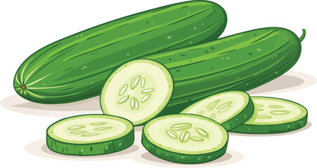 Cucumber with Cucumber Slice in white background, Cucumber illustration vector design