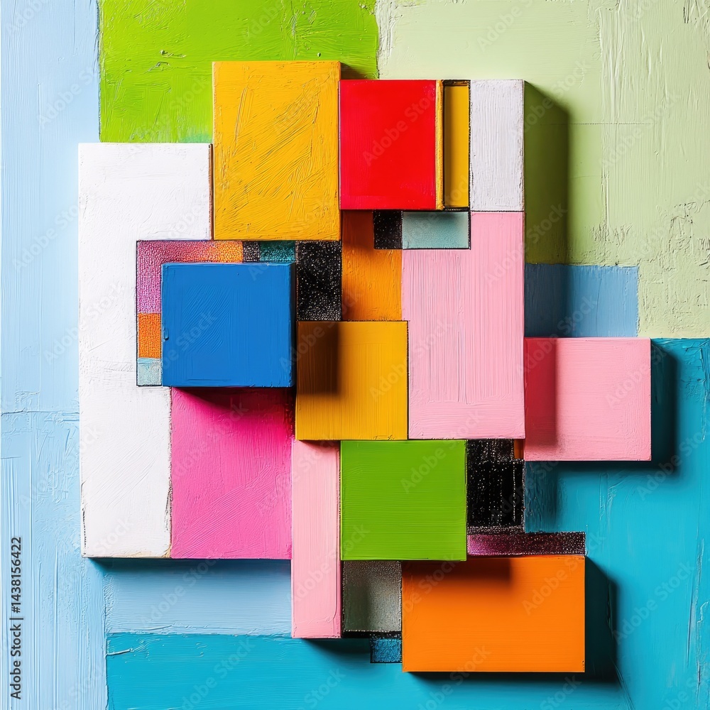 Poster abstract colorful geometric cubes composition with pastel background