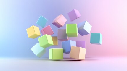 Obraz premium 3D cube shapes arranged in artistic formation on pastel color gradient background