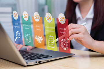 Businesswoman manages 5S online. 5S management concept that can manage the digital world....
