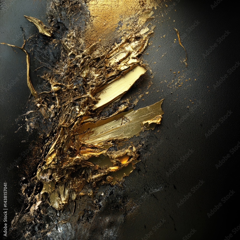 Poster abstract digital art landscape design with gold texture and dark background
