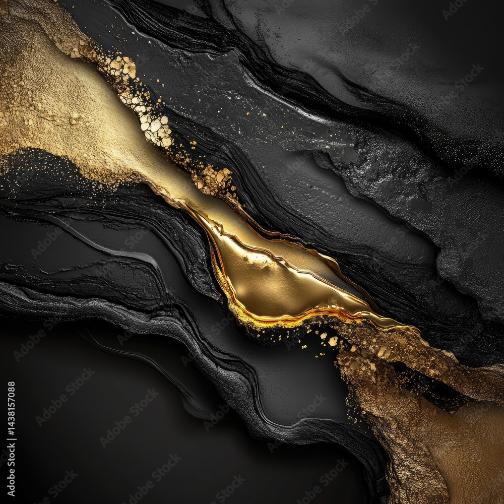 Poster abstract digital art landscape design with gold texture and dark background