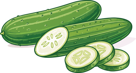 Cucumber in white background with Cucumber Slice vector design, Cucumber illustration vector design