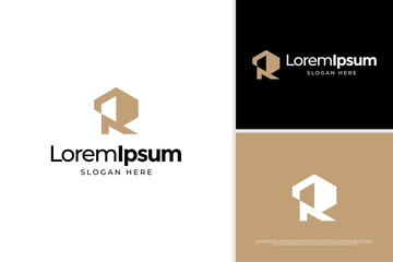 Geometric letter R business real estate logo design template