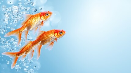 two goldfish swimming in the water with bubbles