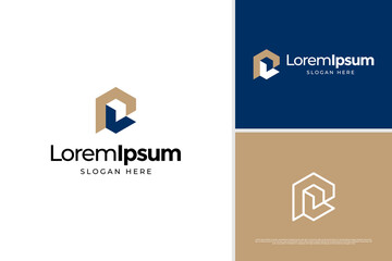 Geometric of letter P and L business real estate logo design template