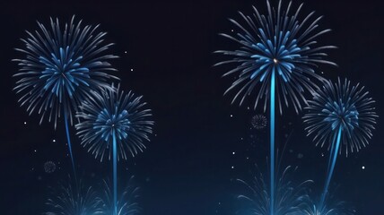 Blue fireworks against a dark blue sky background