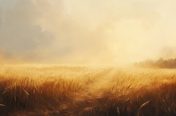 A vibrant wheat field with a blue sky and a few fluffy clouds