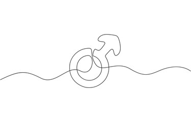 Obraz premium One continuous line drawing of male symbol.one line drawing of male gender sign icon, Male gender icon line continuous drawing vector. One line Male gender icon vector background.