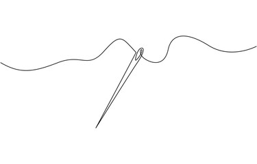 Continuous Line Drawing of Sewing Icon. Hand Drawn Symbol Vector Illustration, Sewing needle continuous one line art design hand drawn symbol vector illustration.