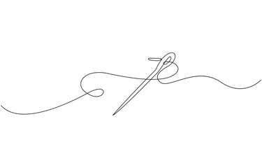 Continuous Line Drawing of Sewing Icon. Hand Drawn Symbol Vector Illustration, Sewing needle continuous one line art design hand drawn symbol vector illustration.