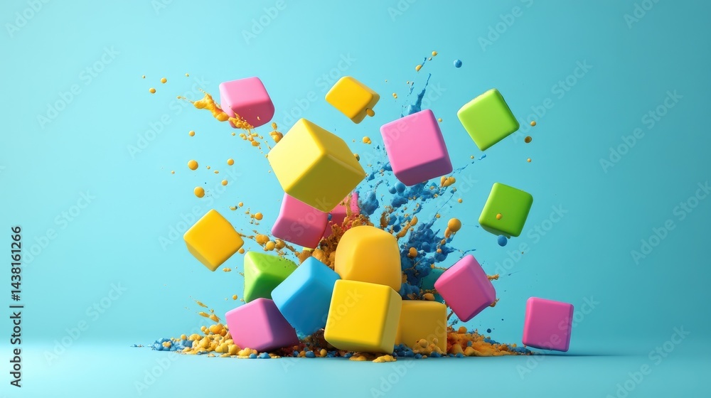 Poster bright abstract cubes forming a loose grid on a calm pastel background