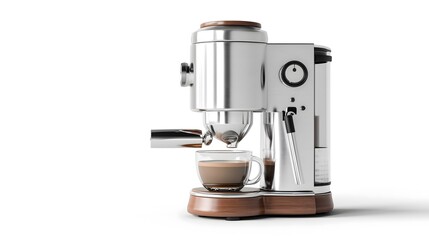 Modern Espresso Coffee Machine with Cup Isolated on White Background