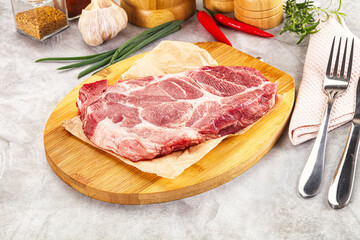 Raw pork neck steak for grill