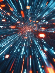 Obraz premium A vibrant and dynamic digital illustration capturing the essence of a futuristic, high-tech light tunnel. The image features an array of colorful lights, creating a sense of movement and energy. This