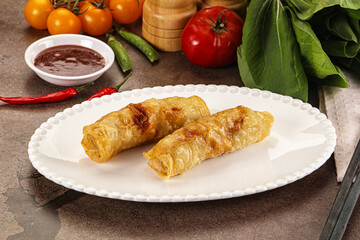 Vietnamese stuffed spring roll served sauce
