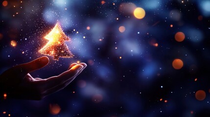 A person holding a glowing Christmas tree in their hand