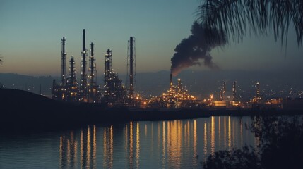 Nightfall at the Refinery: Industrial Twilight Over Water
