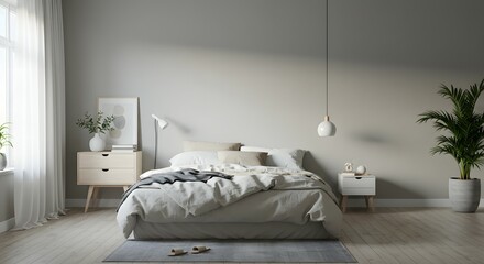 Serene Minimalist Bedroom Design Light Grey Walls, Natural Light, and Simple Decor