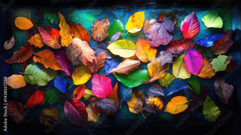 Poster dramatic fall scene with light filtering through colorful leaves