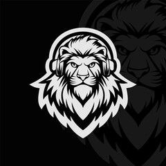 Lion mascot esport illustration logo design, black white
