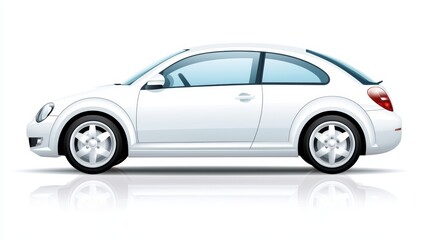 Obraz premium Gleaming white car with mirrored reflection on polished showroom floor automotive photography