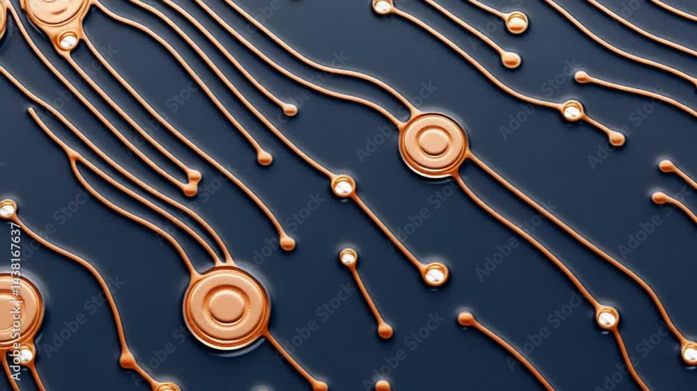 Poster abstract background with copper wave designs and smooth flowing lines on dark blue surface