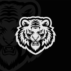 Tiger mascot esport illustration logo design v2, black white