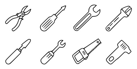 Hand drawn set of repair tools
