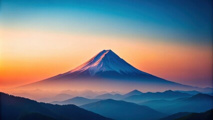 Fototapeta premium A majestic snow-capped mountain peak rises against a breathtaking sky of vibrant blue, orange, and pink hues, creating a serene landscape.