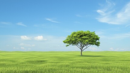 Obraz premium Serene countryside landscape solitary tree in vast grassy field lush