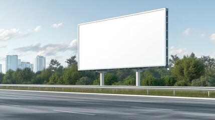 Fototapeta premium Blank billboard on the highway prime advertising space against clear blue sky