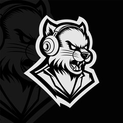 Puma mascot esport illustration logo design, black white