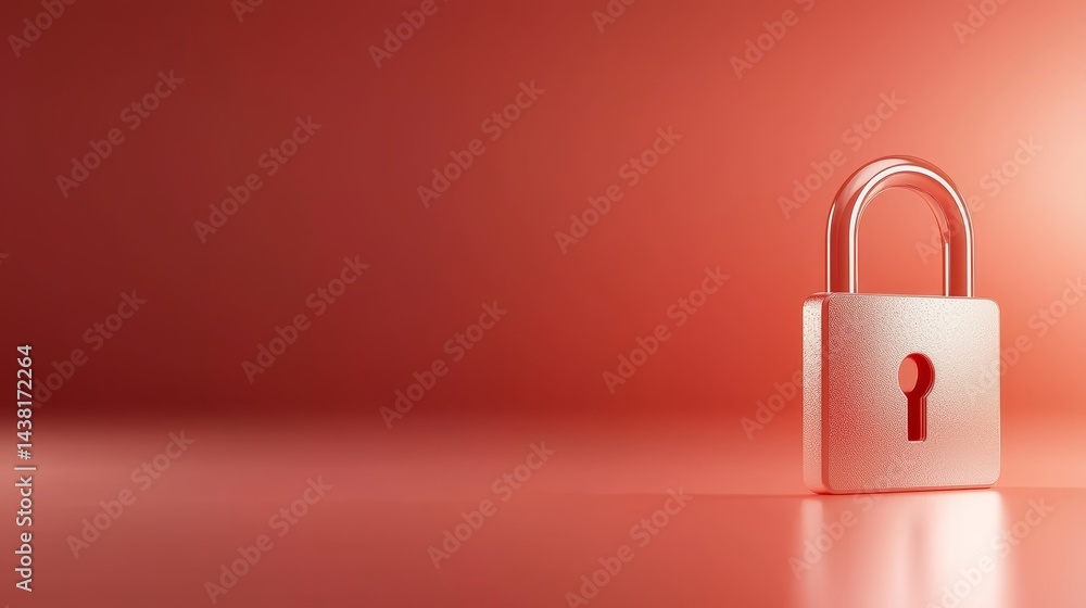Poster red background security closed white padlock symbolizing data protection and digital security