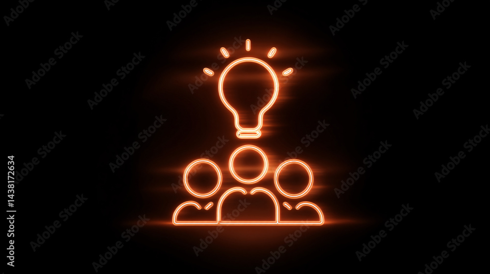 Poster team brainstorming icon with glowing lightbulb representing collaboration.