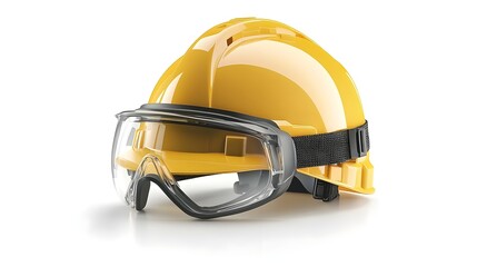 Fototapeta premium Yellow Safety Hard Hat with Chin Strap and Protective Goggles