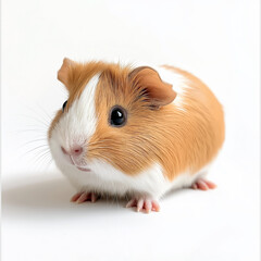 Adorable guinea pig with fluffy fur posing against a clean white background