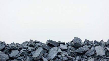 Dramatic pile of black rocks study in texture, shadow, and natural formation dark