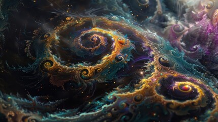 Vibrant Cosmic Swirls in a Nebulous Galaxy - Abstract Art for Creative Inspiration
