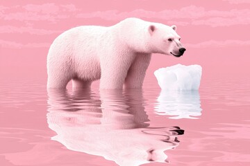 A polar bear clutching a futuristic ice-sign, Arctic sunrise, pastel palette, 3D rendering, peaceful setting.