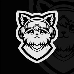 Animal mascot esport illustration logo design, black white
