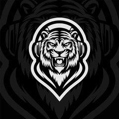 Tiger mascot esport illustration logo design, black white