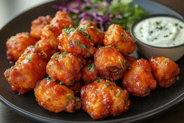 Spicy cauliflower wings, restaurant dish, close-up